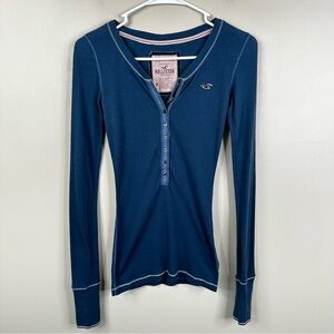 Hollister Vintage Y2K Navy Blue Long Sleeve Henley Shirt Bella Swan Size M